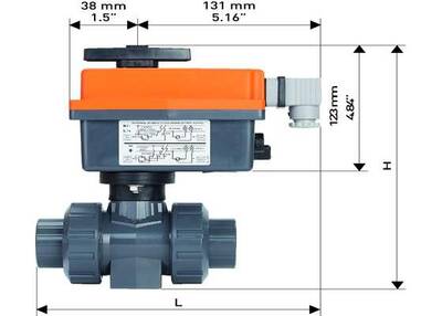 Kulový ventil typ 104 PVC-U 24V|With solvent cement sockets Inch ASTM|Inclusive 2 threaded valve ends NPT